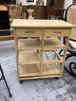 NATURAL WOOD KITCHEN CART - ON CASTORS....W/ (5) SHELVES