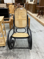 BENTWOOD ROCKING CHAIR W/ WOVEN RATTAN SEAT & BACK - COMES WI/CUSHION
