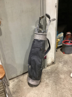 SPALDING GOLF BAG. & (10) CLUBS - MISMATCHED