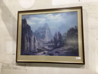 LARGE MOUNTAIN SCENE PICTURE IN WOOD FRAME