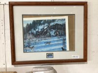"FAMILY PURSUIT" WOLF PRINT WITH 1995 COMMEMORATIVE STAMP BY PAUL RANKIN