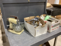 2 BOXES- SUNBEAM MIXER, SALAD MASTER, BAKING TINS, TUPPERWARE
