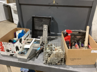 2 BOXES - SPRINKLER BASES,SOLAR LIGHTS,PAINT TRAY, GAS PEDAL,TOOLS, SOLDERING GUN