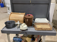 BREAD BOX, ICE BUCKETS, ANGEL FOOD PAN, GRINDER, ELECTRIC KETTLE, BAKING PAN