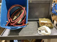 BLUE TOTE W/DOOR HANDLES,1/2&rdquo; GOODYEAR RUBBER HOSE, HOLE SAWS NO MANDRELS,