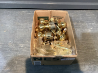 BOX USED GOLD COLOURED DOOR KNOBS AND HINGES