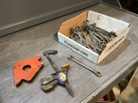BOX W/WELDING MAGNET, QUICK GRIP CLAMP, MISC WRENCHES