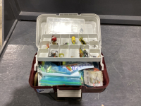 WOODSTREAM PLASTIC TACKLE BOX W/ SOME TACKLE