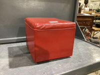 RED VINYL OTTOMAN W/ STORAGE