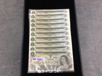 (10) CANADA 1973 $1 BILLS WITH CONSECUTIVE SERIAL NUMBERS