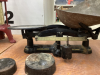 "CROWN" ANTIQUE HARDWARE SCALE W/ (2) WEIGHTS - 2