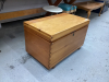 HOME BUILT WOOD CHEST - NO KEY AND WILL LOCK WHEN CLOSED