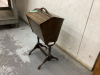 ANTIQUE SEWING BOX ON STAND W/ FOLD OUT TOP - 2