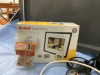 BOX W/ DIGITAL FRAME, DESK LAMP, KEYBOARD, MOUSE, COMPUTER. SPEAKER, HEADPHONES ETC - 2
