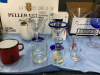 (2) BOXES W/ MISC BEVERAGE GLASSES, "ELEVATOR" DECANTER, FLASK, METAL TRAY WI HORSE DECOR - 3