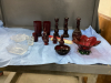RUBY RED GLASSWARE - FLUTED BOWL, CANDLESTICKS, GLASSES,