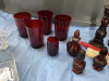 RUBY RED GLASSWARE - FLUTED BOWL, CANDLESTICKS, GLASSES, - 5