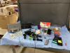 BOX W/ SMALL DIGITAL CAMERA, CLOCK RADIOS, DOOR BELL, CELL PHONE ACCESSORIES