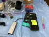BOX W/ SMALL DIGITAL CAMERA, CLOCK RADIOS, DOOR BELL, CELL PHONE ACCESSORIES - 5