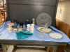 (2) BOXES HOUSEHOLD ITEMS - CORNING MUGS, LUNCH THERMOSES, TEA BAG HOLDER, FRENCH PRESS, PLATTERS,