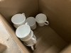 (2) BOXES HOUSEHOLD ITEMS - CORNING MUGS, LUNCH THERMOSES, TEA BAG HOLDER, FRENCH PRESS, PLATTERS, - 4