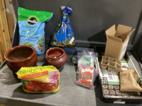 BOX PLANTERS, SEED STARTER & LOTS SEEDS, SOIL, AQUARIUM ROCKS