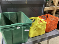 2 GREEN TOTES, 2 CRATES