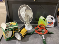 BOX CLEANERS, FLASHLIGHT, FAN & XMAS TREE STAND