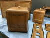 MATCHING WOOD BREADBOX, PAPER TOWEL HOLDER, & (4) PC CANISTER SET AND (6) WOOD SWITCH PLATES/OUTLET COVERS - 2
