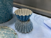 ANTIQUE ENAMEL WARE BLUE PIECES - BUCKET, (2) FLUTED BOWLS, (2) SMALLER BOWLS - 2