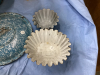 ANTIQUE ENAMEL WARE BLUE PIECES - BUCKET, (2) FLUTED BOWLS, (2) SMALLER BOWLS - 3