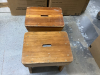 (2) WOOD STEP STOOLS & WOOD SHELF W/ HOOKS - 3