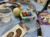 BOX OF CRAFTING SUPPLIES, CURTAIN ROD HOLDERS, PENCIL CRAYONS ETC - 4