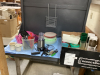 BOX W/ (2) MEDALTA MUGS, COFFEE GRINDER, GLASSES, TUPPERWARE, KITCHEN UTENSILS ETC