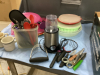 BOX W/ (2) MEDALTA MUGS, COFFEE GRINDER, GLASSES, TUPPERWARE, KITCHEN UTENSILS ETC - 2