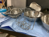 BOX OF BAKING ITEMS - COOKIE SHEETS, CAKE PAN, STAINLESS MIXING BOWLS & COLANDER, (2) SINGLE SERVER CROCK POTS - 3