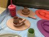 SILICONE TODDLER "EASY PEASY" DISHES , CUPS W/ SPOONS, SIPPY CUPS - 4