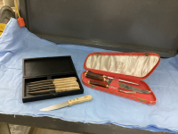 DUCKS UNLIMITED STEAK KNIVES & VINTAGE "BURNS PAN'AM'X" MEAT CARVING SET