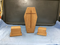HANDMADE WOOD URNS - ONE WITH CROSS