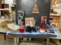 CHRISTMAS DECOR - METAL TREE STAND, CLEAR LIGHTS, ORNAMENT BALLS, (5) BOXES ICICLE LIGHTS