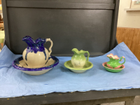 (3) HANDMADE CERAMIC WATER PITCHER AND BASINS