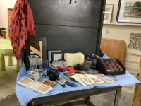 (2) BOXES W/ HOT CURLERS, SMALL MIRROR W/ HOOKS, ALARM CLOCKS, VASES, OUTBOUND LANTERNS,