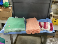 GREEN KENWOOD WOOL BLANKET & (2) AFGHANS