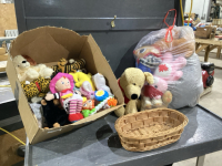 BOX AND BAG OF STUFFIES +TOYS
