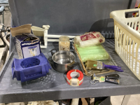 2 BASKETS PROPANE LANTERN, PAINTING SUPPLIES, GREEN CADDY, SAFETY BAR