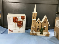 WOOD CHRISTMAS CHURCH & CANDLE HOLDERS