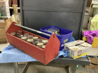 WOOD BOX & TOTE OF CANNING JARS