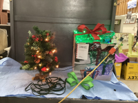 SET OF 3 FUZZY LIGHT-UP GIFT BOXES AND A ILLUMINATED CHRISTMAS TREE