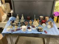 (2) BOXES OF CANDLE HOLDERS & CANDLES - CHERUBS, DOVES, (1) BOYD BEAR, (1) SARAH'S ANGELS