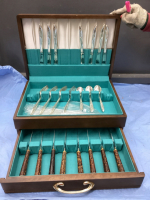 "ROMANCE OF THE STARS" SILVERWARE IN WALNUT BOX - "FINE ARTS STERLING"
